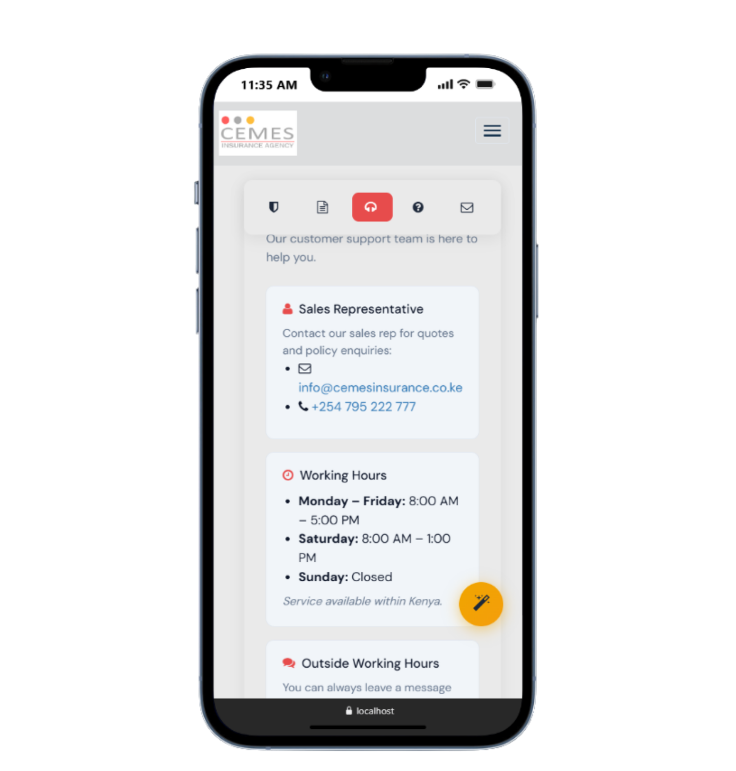 CEMES Insurance Agency contact and support on mobile